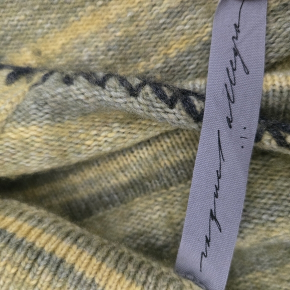 Raquel Allegra Wool Cashmere Fringe Poncho Cape Pocket Braided Green One Size - Picture 7 of 11